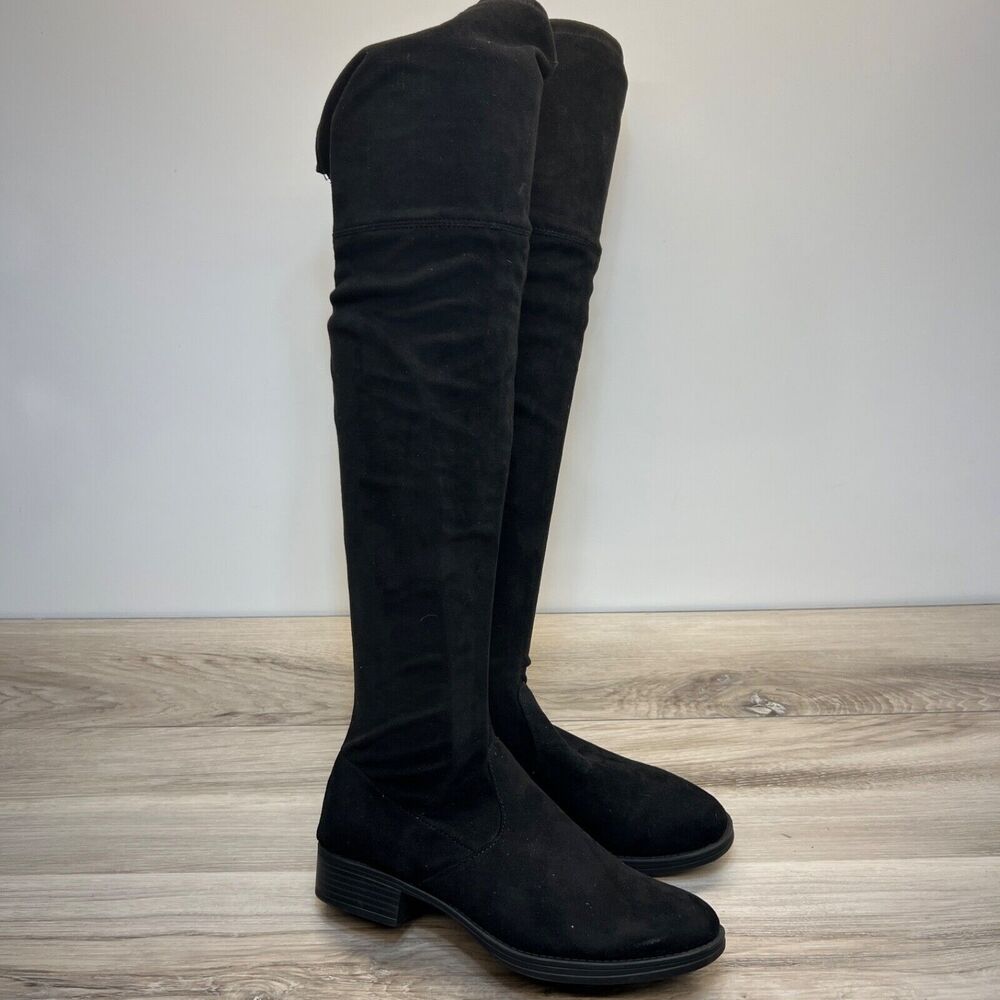 Circus By Sam Edelman Women Black Faux Suede Block Heel Over The Knee Boots 7.5